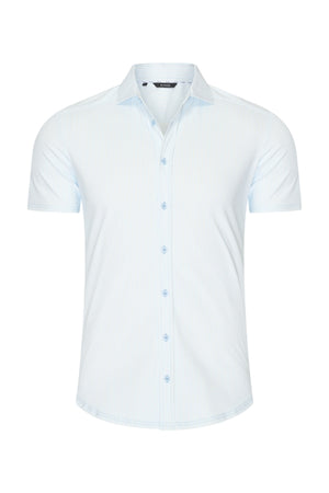 Mi Piace -Men Shirt Stripe Print Short Sleeve - Light Blue