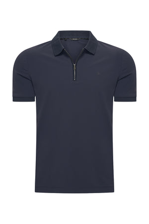 Mi Piace - Men Zip Polo Shirt - Dark Blue