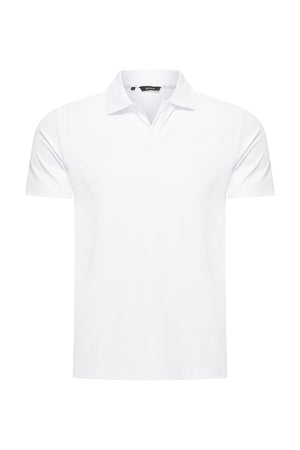Mi Piace Heren - Men V Neck Polo Shirt - White