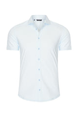 Mi Piace -Men Shirt Stripe Print Short Sleeve - Light Blue