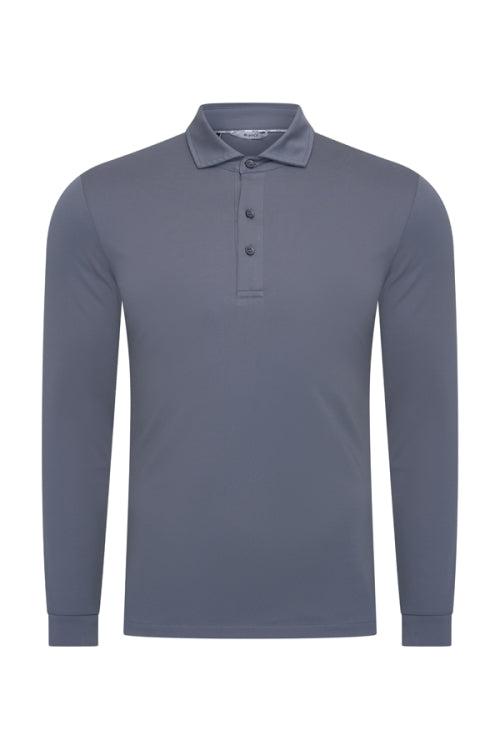 Mi Piace - Men Polo Cotton Long Sleeves - Cloud Blue 1