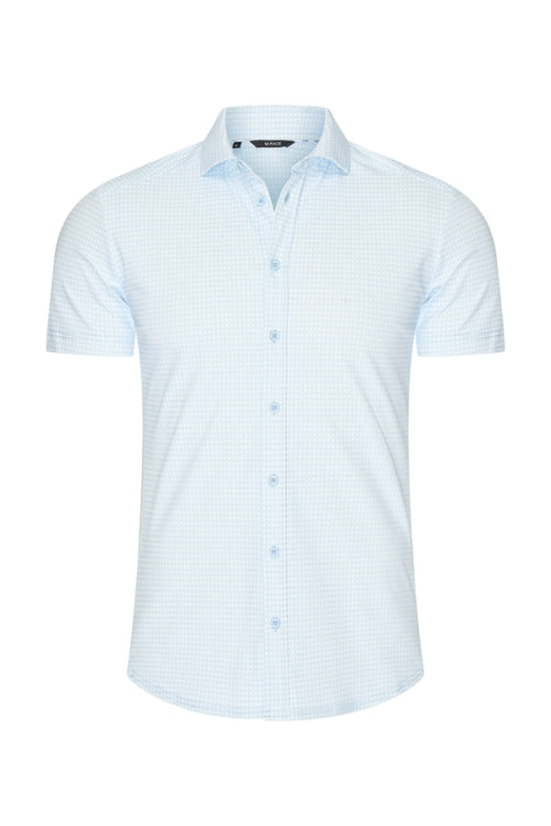 Mi Piace - Men Shirt Check Print - Light Blue1