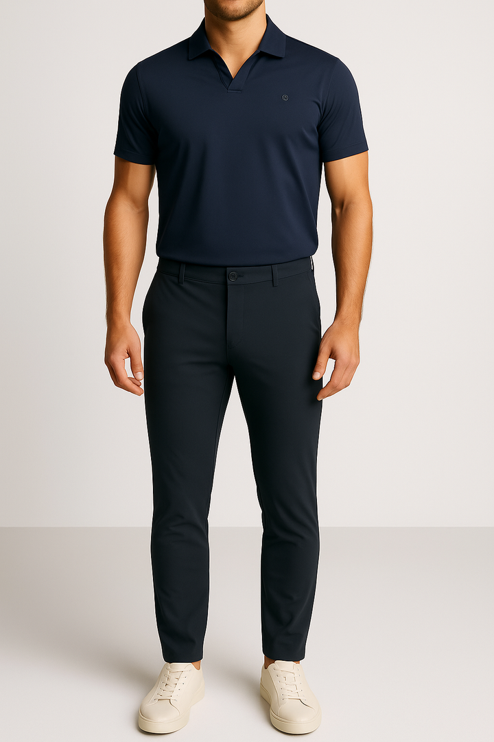 Mi Piace Heren - Men V Neck Polo Shirt - Dark Blue