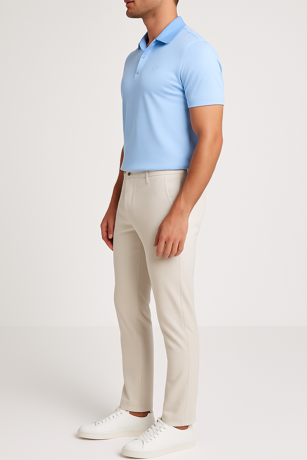 Mi Piace Heren - Men V Neck Polo Shirt - Light Blue