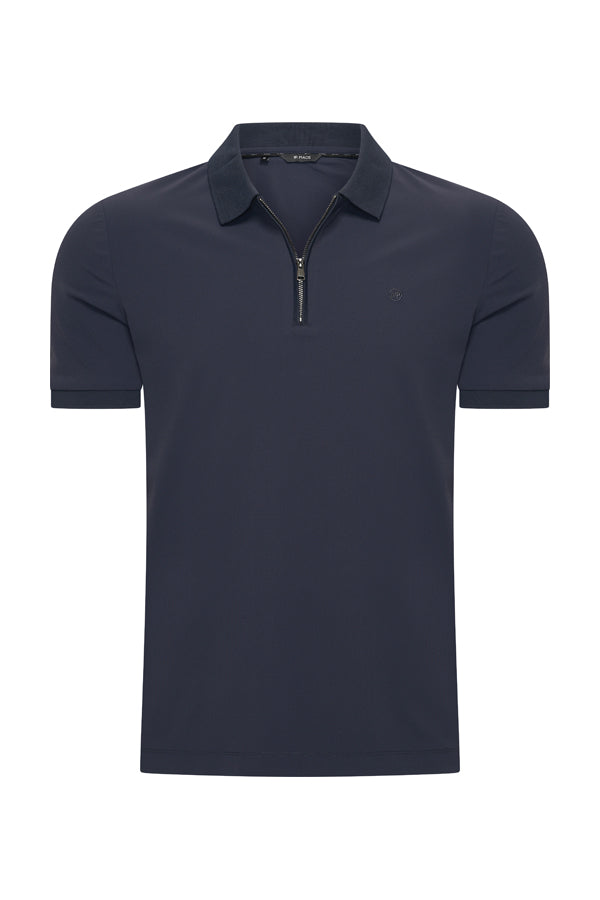 Mi Piace - Men Zip Polo Shirt - Dark Blue