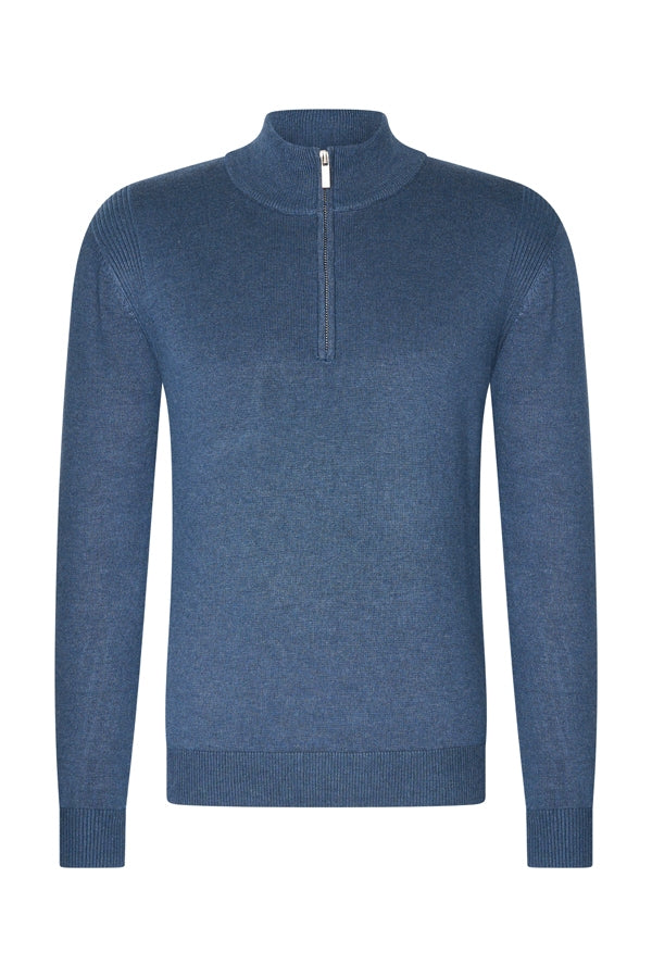 Mi Piace - Men Zip Up Sweater - Blue