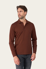 Mi Piace Heren - Lustre Cotton Longsleeve Polo Brown Stone