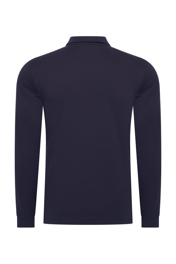 Mi Piace Heren - Lustre Cotton Longsleeve Polo Dark Blue