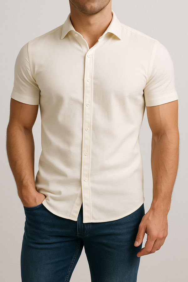 Mi Piace Heren - Men Blouse Short Sleeve - Off White