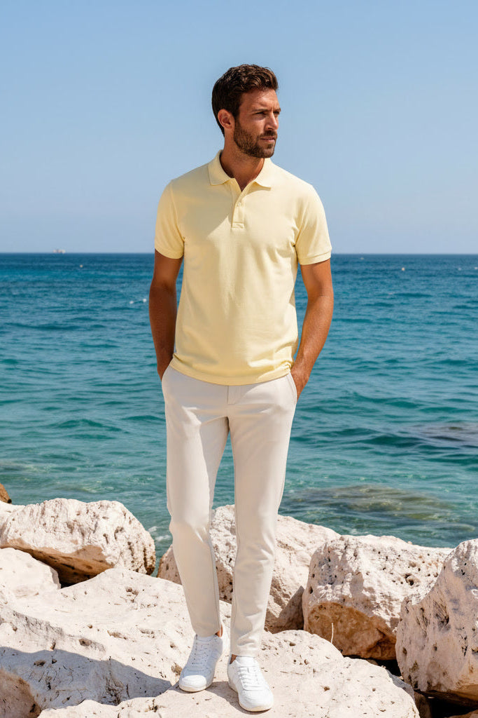 Mi Piace Heren - Men Polo Shirt - Pastel Yellow