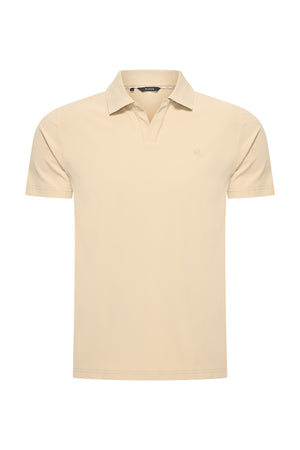 Mi Piace Heren - Men V Neck Polo Shirt - Sand