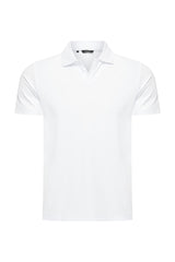 Mi Piace Heren - Men V Neck Polo Shirt - White