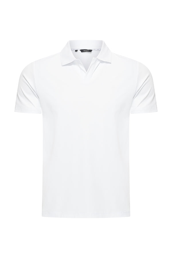 Mi Piace Heren - Men V Neck Polo Shirt - White